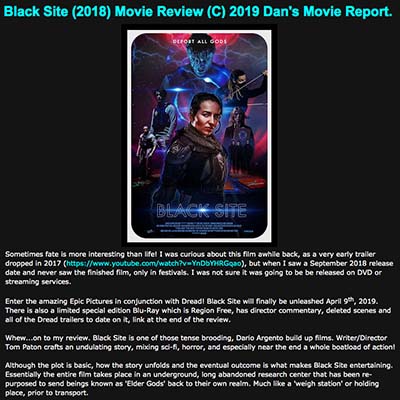 Black Site (2018) Movie Review (C) 2019 Dan's Movie Report.